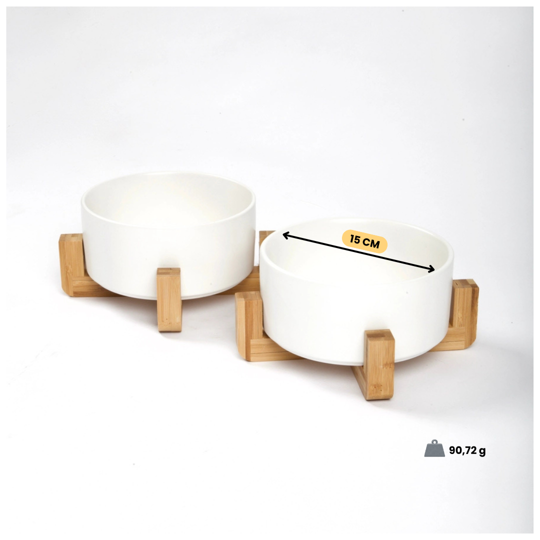 Cuenco con soporte de madera (blanco)