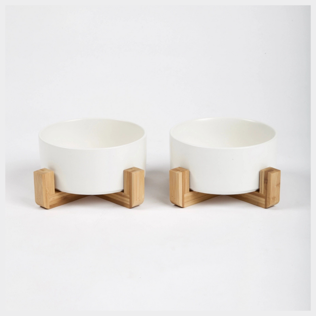Cuenco con soporte de madera (blanco)