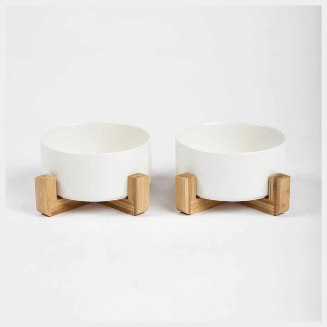 Cuenco con soporte de madera (blanco)