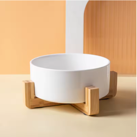 Cuenco con soporte de madera (blanco)