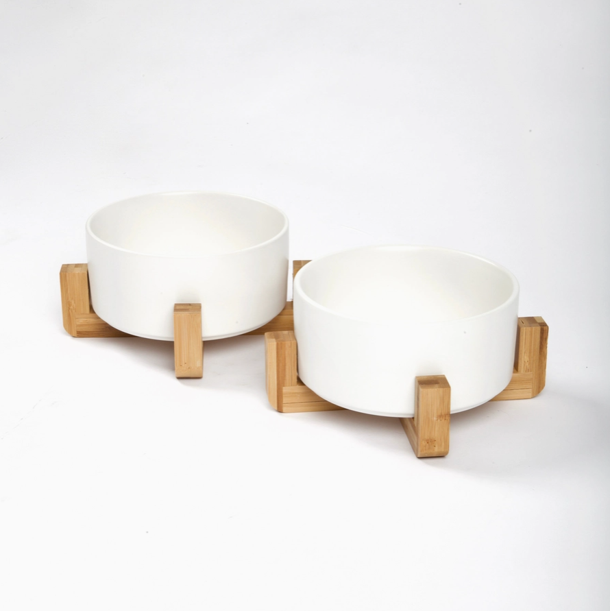 Cuenco con soporte de madera (blanco)