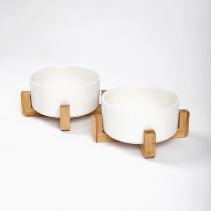 Cuenco con soporte de madera (blanco)