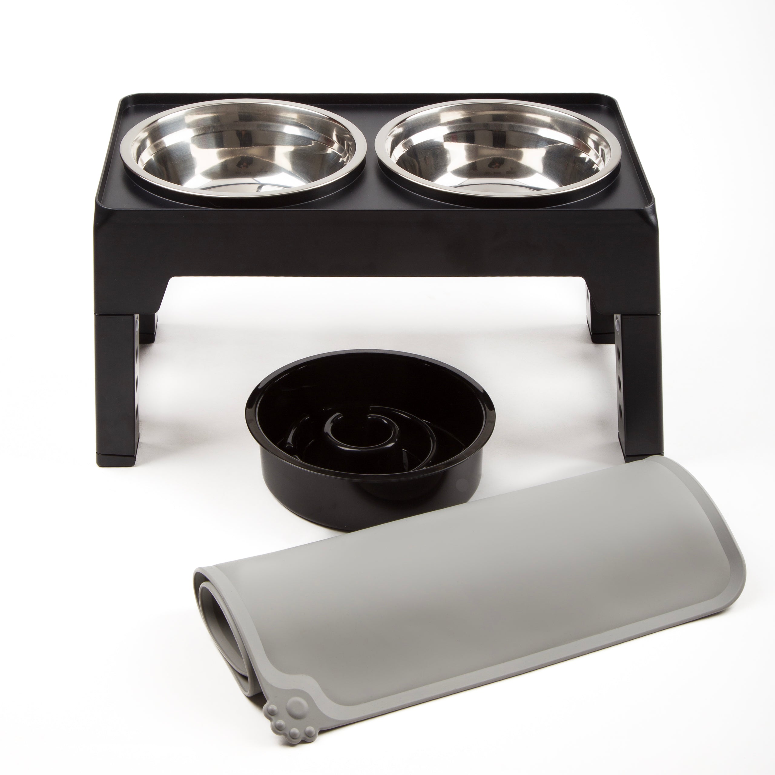 Comedero/Bebedero Ajustable 5 Alturas con Cuencos Inox y Antivoracidad – FurryGenius by FamilyGenius