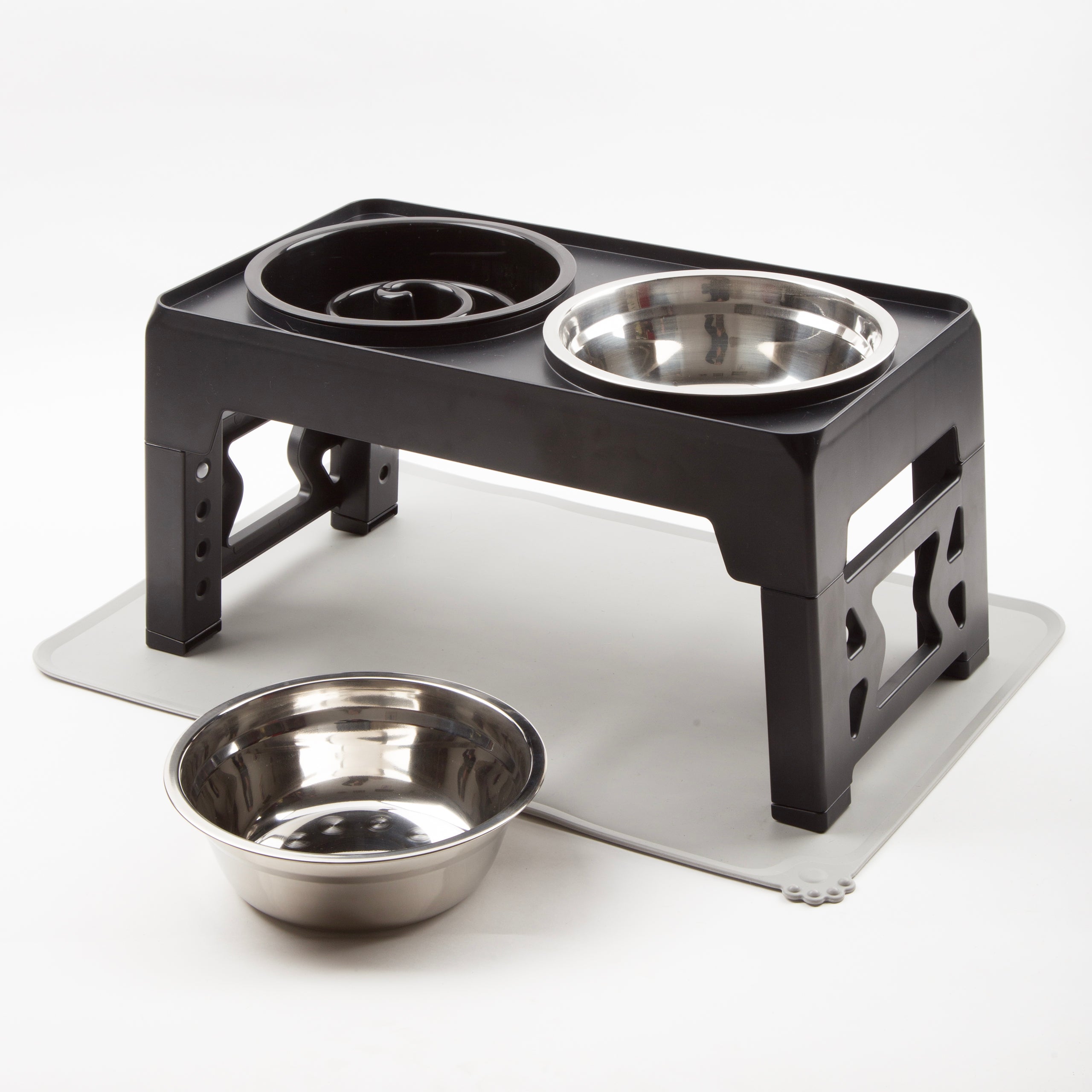 Comedero/Bebedero Ajustable 5 Alturas con Cuencos Inox y Antivoracidad – FurryGenius by FamilyGenius