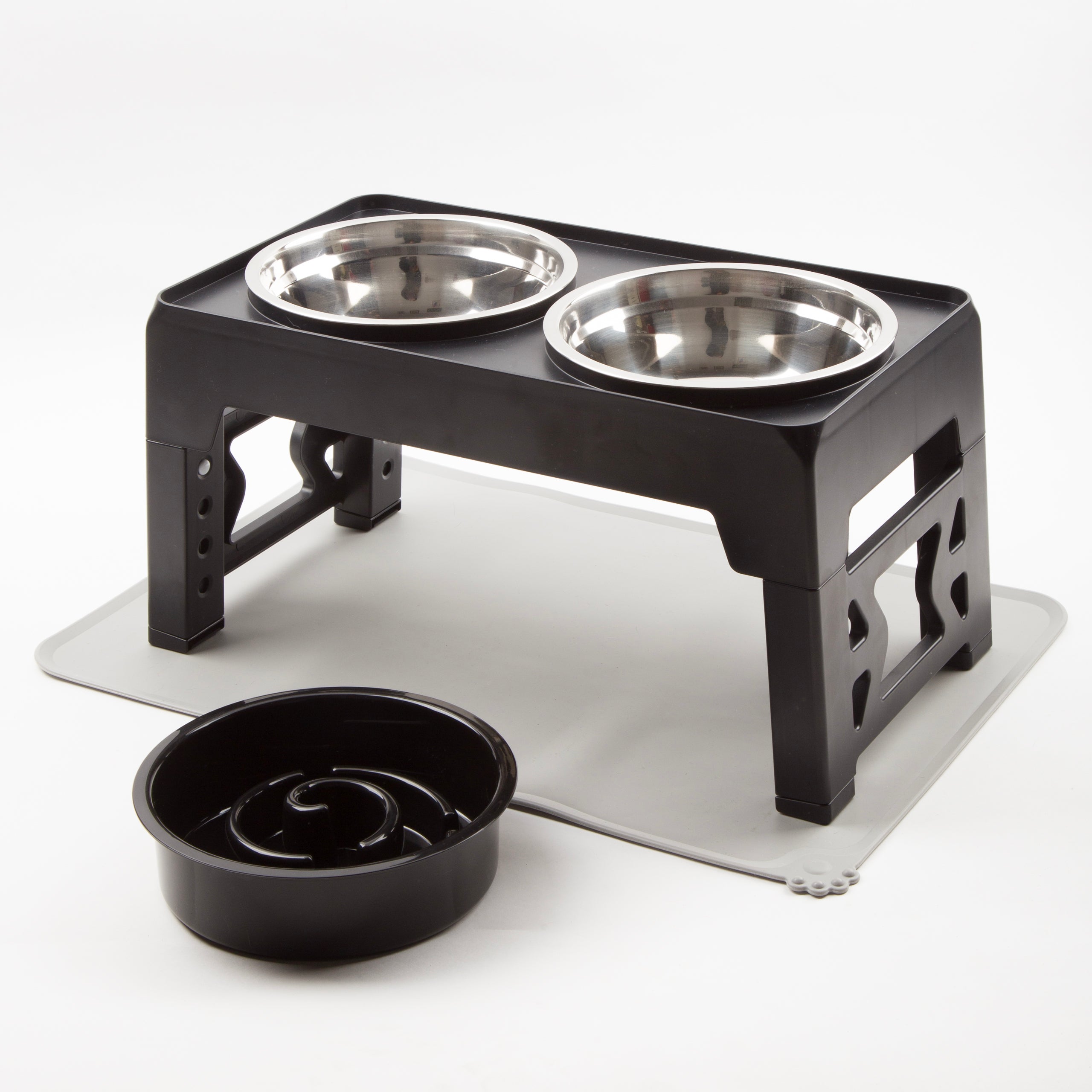 Comedero/Bebedero Ajustable 5 Alturas con Cuencos Inox y Antivoracidad – FurryGenius by FamilyGenius